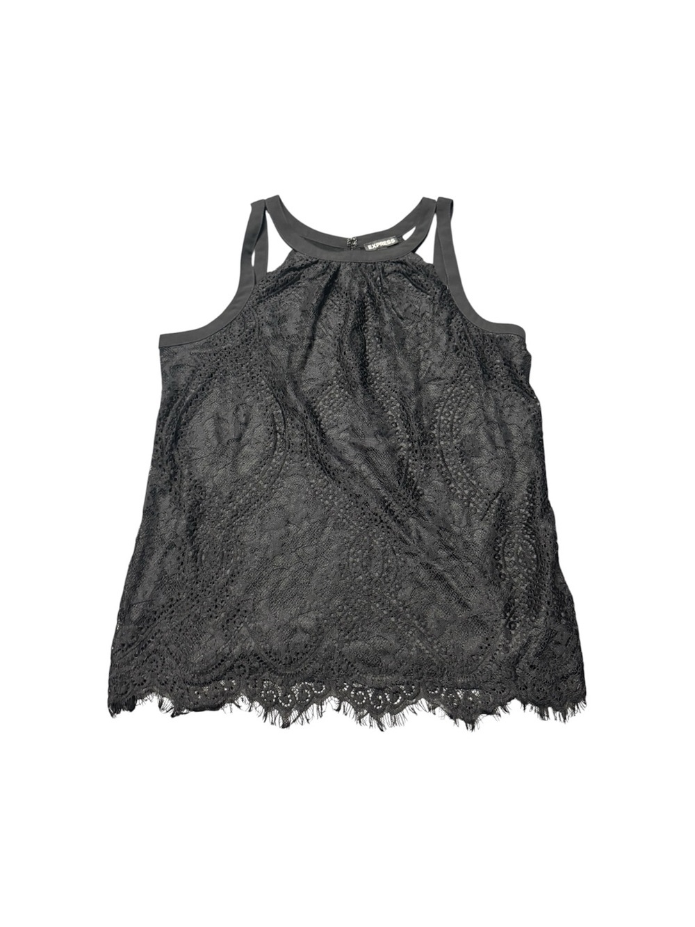 Express Black Lace Halter Tank Top Women’s L Elegant Sleeveless Blouse